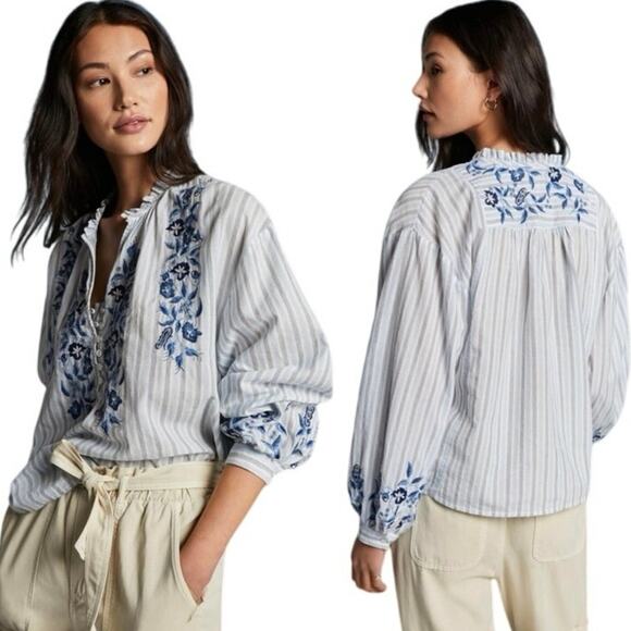 Anthropologie Pilcro The Tavi Blouse In Blue Motif
Floral Embroidery - Picture 1 of 8